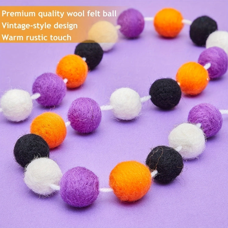 2m Halloween Felt Ball Pendant Horror Atmosphere Wool Ball Decoration - 24 Balls