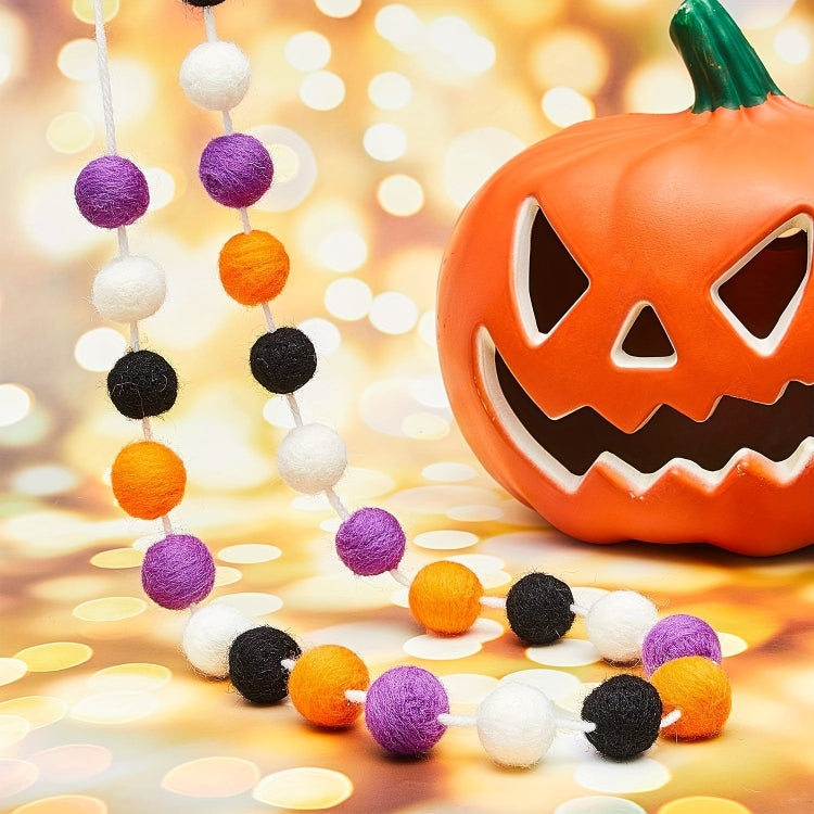 2m Halloween Felt Ball Pendant Horror Atmosphere Wool Ball Decoration - 24 Balls