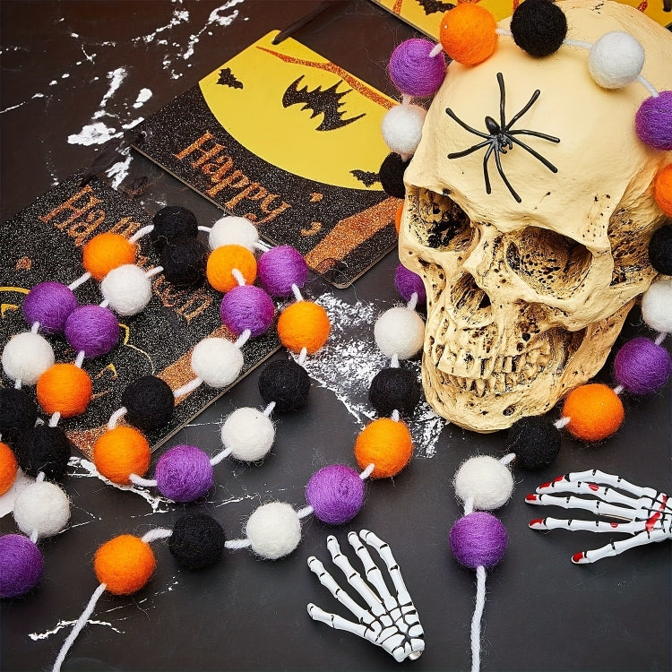 2m Halloween Felt Ball Pendant Horror Atmosphere Wool Ball Decoration - 24 Balls