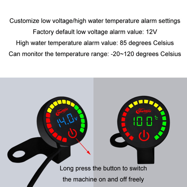 Morfayer Motorcycle Dual Display Intelligent Alarm Power Meter, Model: Voltmeter+Water Temperature Meter - Random Color Delivery