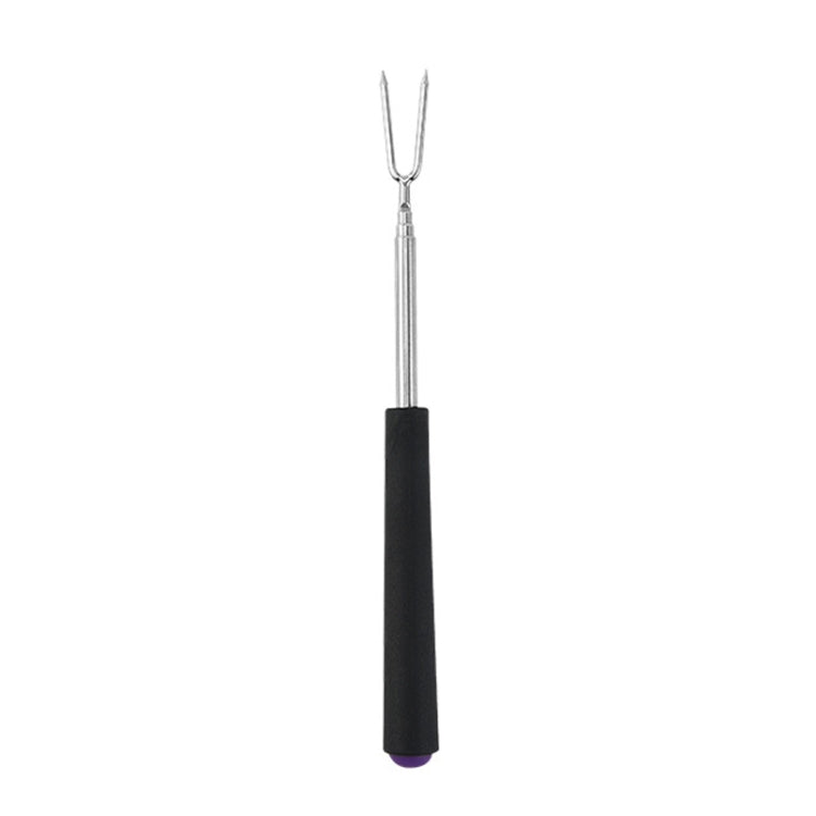 V-Shape Outdoor Portable Barbecue Fork Stainless Steel Barbecue Tool, Style: Retractable Purple