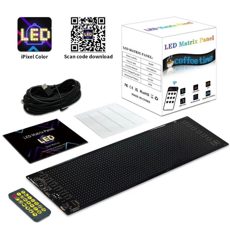 9.2x37.4cm（16 x 64 LEDs） Car Flexible Display Advertising Screen APP Bluetooth Smart Screen