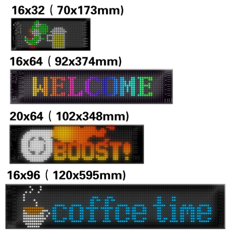 9.2x37.4cm（16 x 64 LEDs） Car Flexible Display Advertising Screen APP Bluetooth Smart Screen