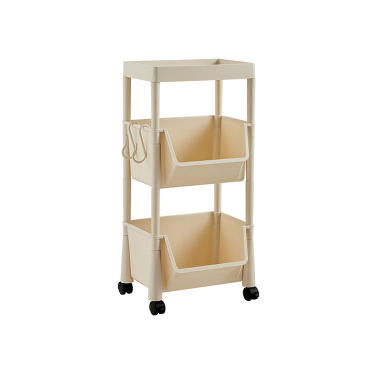 Household Movable Floor-Standing Trolley Bookcase Multifunctional Kitchen Bedroom Shelf With Wheels, Style: 3 Layer With Lid