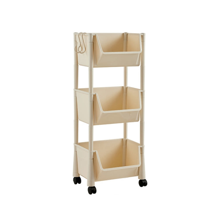 Household Movable Floor-Standing Trolley Bookcase Multifunctional Kitchen Bedroom Shelf With Wheels, Style: 3 Layer Without Lid