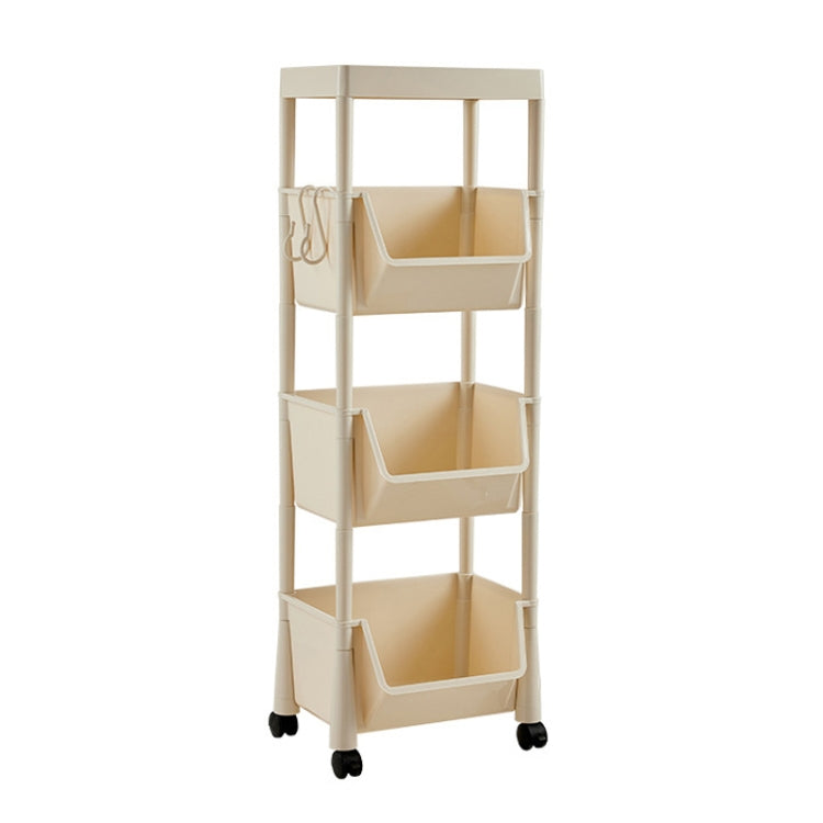 Household Movable Floor-Standing Trolley Bookcase Multifunctional Kitchen Bedroom Shelf With Wheels, Style: 4 Layer With Lid