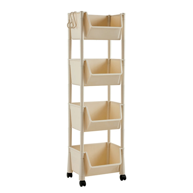 Household Movable Floor-Standing Trolley Bookcase Multifunctional Kitchen Bedroom Shelf With Wheels, Style: 4 Layer Without Lid