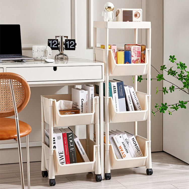 Household Movable Floor-Standing Trolley Bookcase Multifunctional Kitchen Bedroom Shelf With Wheels, Style: 3 Layer Without Lid