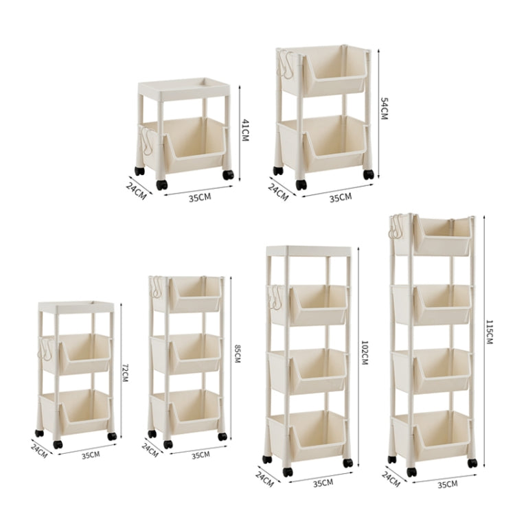 Household Movable Floor-Standing Trolley Bookcase Multifunctional Kitchen Bedroom Shelf With Wheels, Style: 4 Layer With Lid