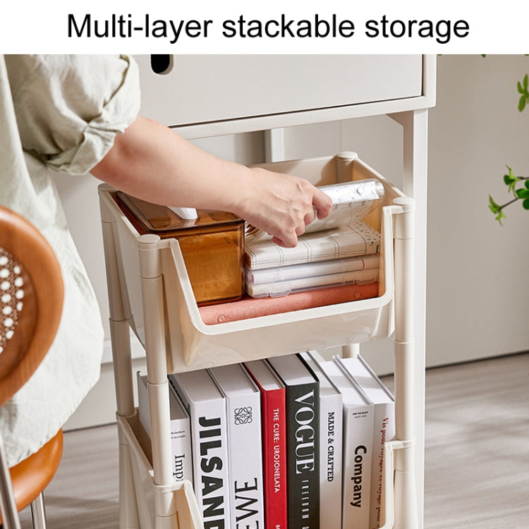 Household Movable Floor-Standing Trolley Bookcase Multifunctional Kitchen Bedroom Shelf With Wheels, Style: 3 Layer With Lid