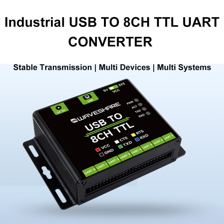 Waveshare 27076 Industrial USB TO TTL UART Serial Communication Module Converter - USB TO 8CH TTL
