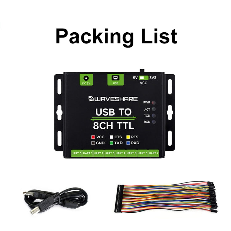 Waveshare 27076 Industrial USB TO TTL UART Serial Communication Module Converter - USB TO 8CH TTL