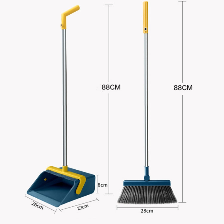 Broom And Dustpan Set With Double-Sided Tooth Scraping, Style: Magnetic Blue