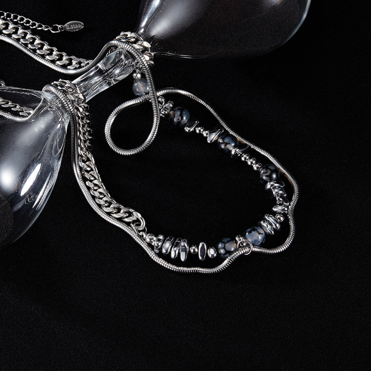 OPK GX2415 Personalized Cool Style Double Layer Necklace Stainless Steel Splicing Chain