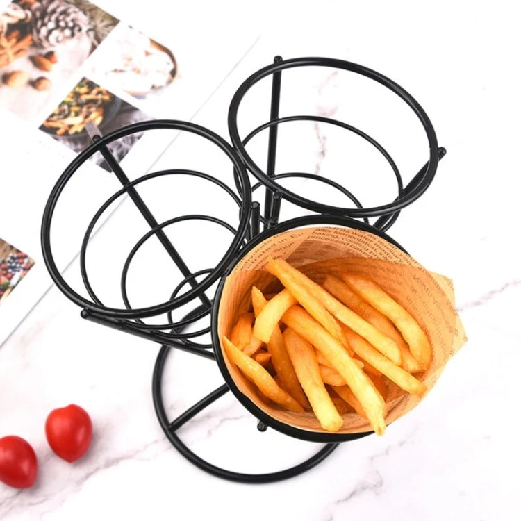 3 in 1 Taper French Fries Holder Stainless Steel Chips Basket Snack Stand - Black