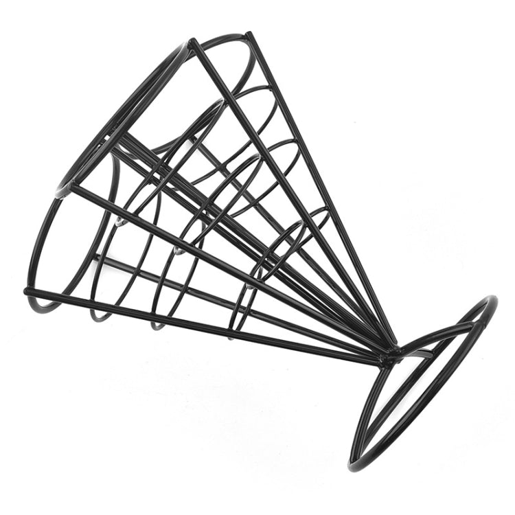 3 in 1 Taper French Fries Holder Stainless Steel Chips Basket Snack Stand - Black