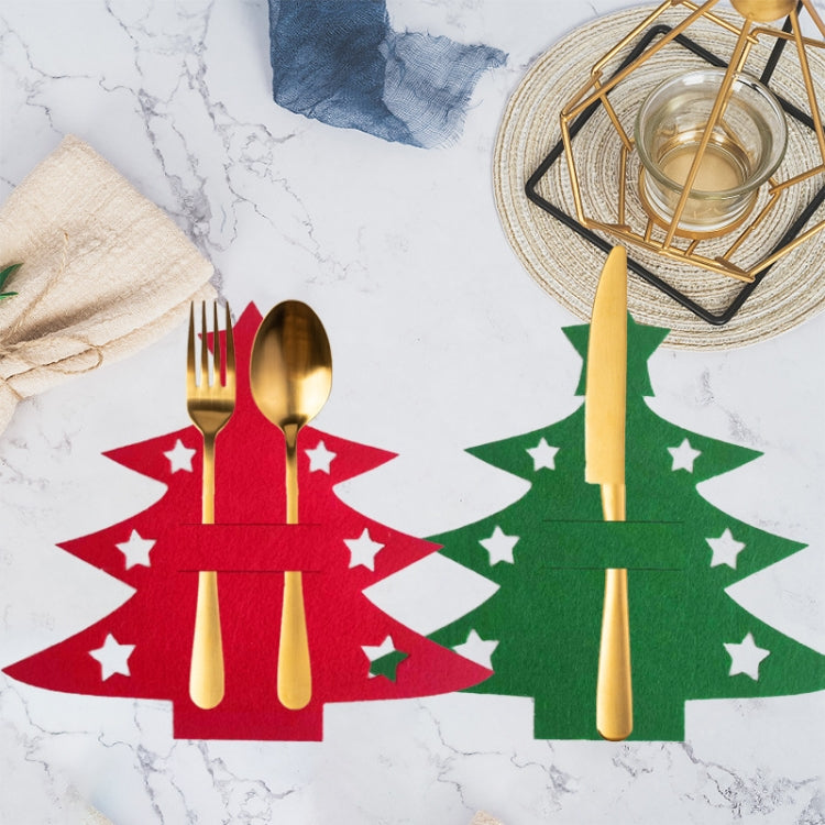 6pcs /Pack Christmas Decorations Christmas Tree Shape Knife and Fork Sleeve Tableware Bag