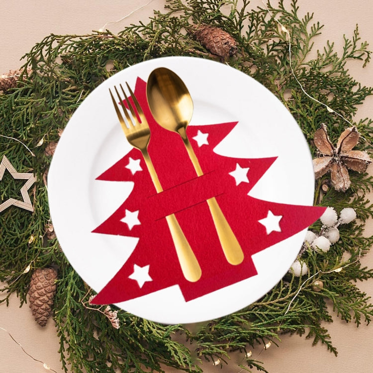 6pcs /Pack Christmas Decorations Christmas Tree Shape Knife and Fork Sleeve Tableware Bag