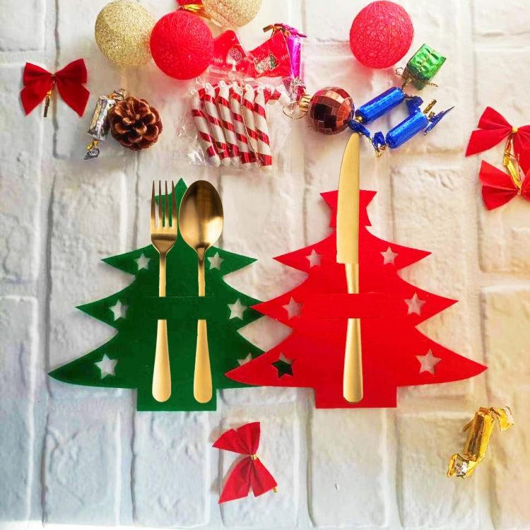 6pcs /Pack Christmas Decorations Christmas Tree Shape Knife and Fork Sleeve Tableware Bag