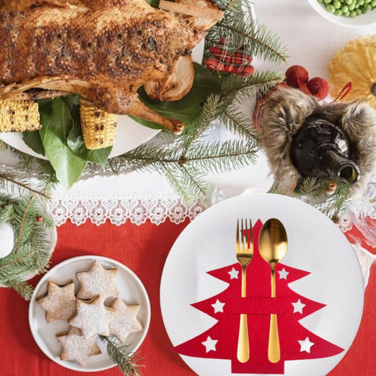 6pcs /Pack Christmas Decorations Christmas Tree Shape Knife and Fork Sleeve Tableware Bag