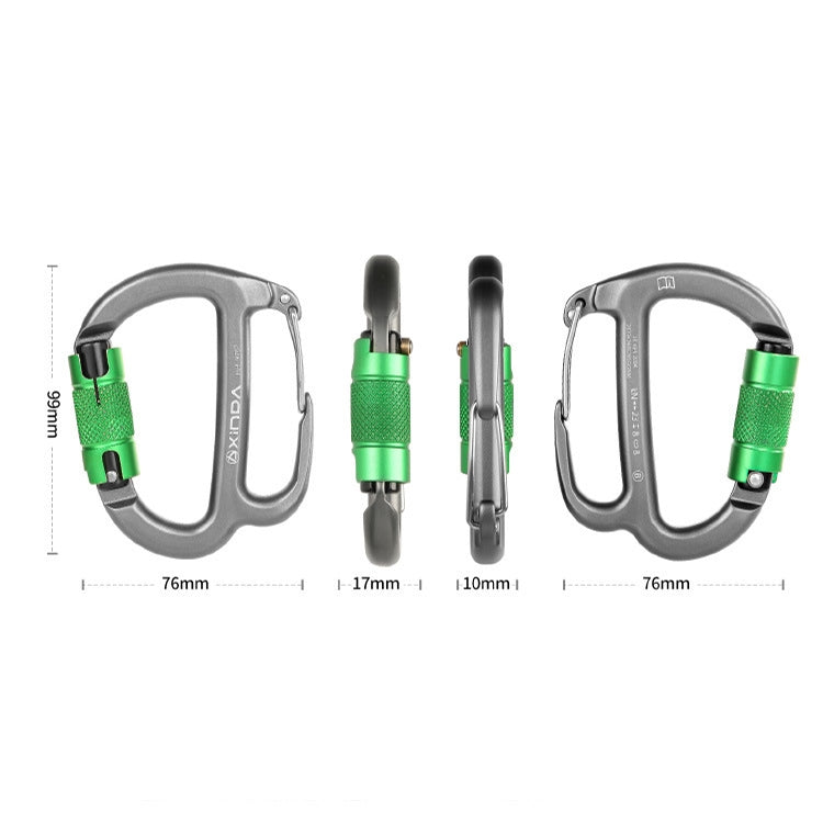 XINDA HH-9767 H-type Climbing Rappelling Friction Lock Descenders Safety Buckle Lock - Gray+Green Nut