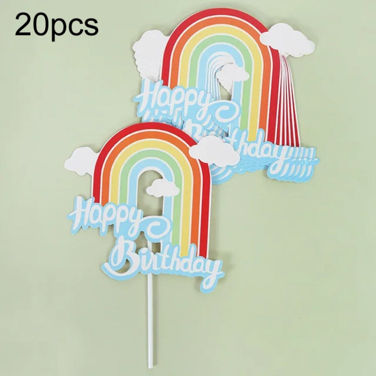 20pcs Birthday Party Cake Toppers Baking Cake Ornament Flags Dessert Decoration, Style: Rainbow 3