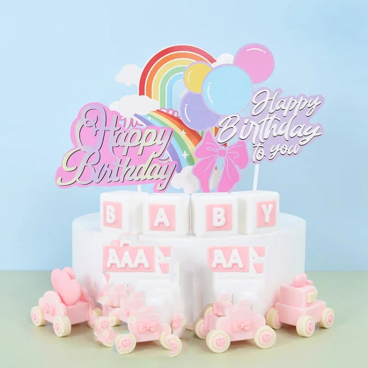20pcs Birthday Party Cake Toppers Baking Cake Ornament Flags Dessert Decoration, Style: Rainbow 1