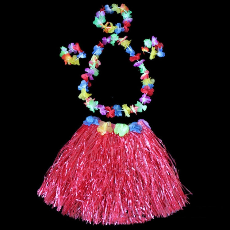 30cm Halloween Hula Show Costume Hawaii Party Decoration, Color: Grass Skirt+Garland Red