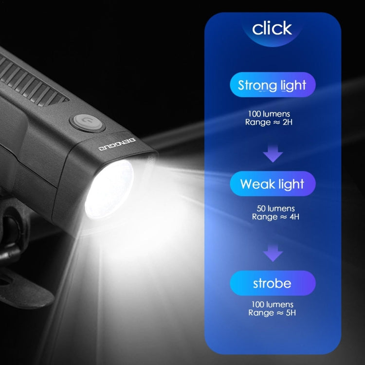 BENGGUO Bicycle Front Light Rechargeable Flashlight 3 Lighting Modes - Black