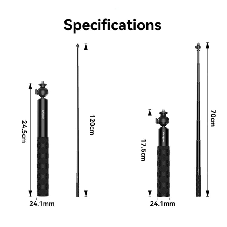 aMagisn 120cm 1/4 Inch Ball Joint Selfie Stick Sports Camera Extension Rod for DJI / GoPro HERO / Insta360