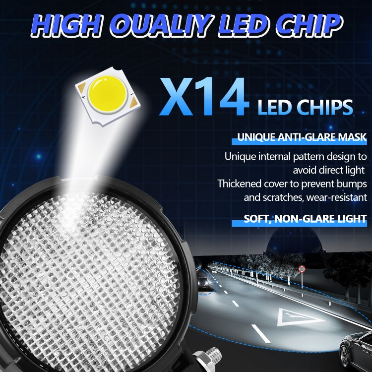 14W 9-30V Floodlight Mixed Luminous 4 Inch Round Work Light With Wire Set - X2