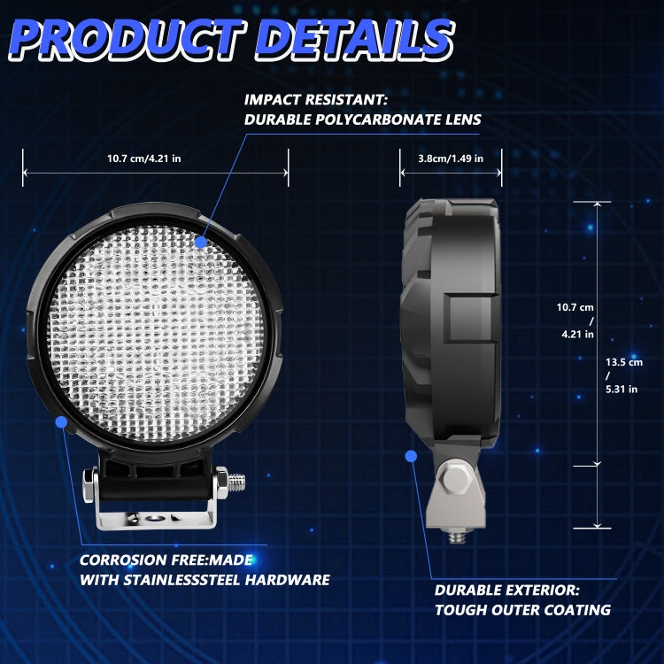 14W 9-30V Floodlight Mixed Luminous 4 Inch Round Work Light With Wire Set - X2
