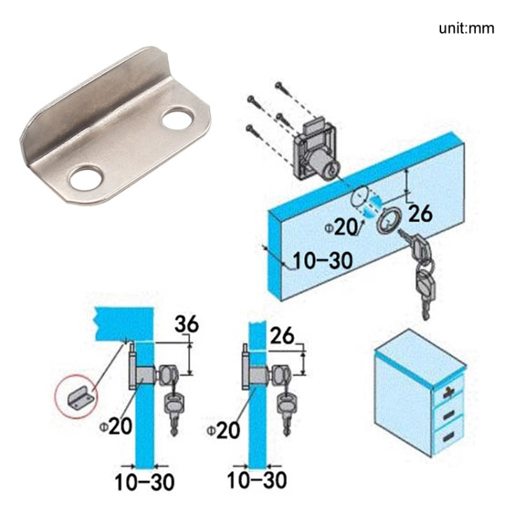 10pcs Lock Accessories L-Shaped Right Angle Office Drawer Lock Plate Furniture Parts Door Stopper - Silver
