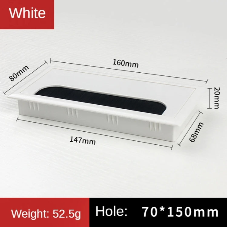 ABS Table Rectangle Wire Hole Cover Outlet Port With Brush PC Desk Cable Organizer, Size: 80x160mm White