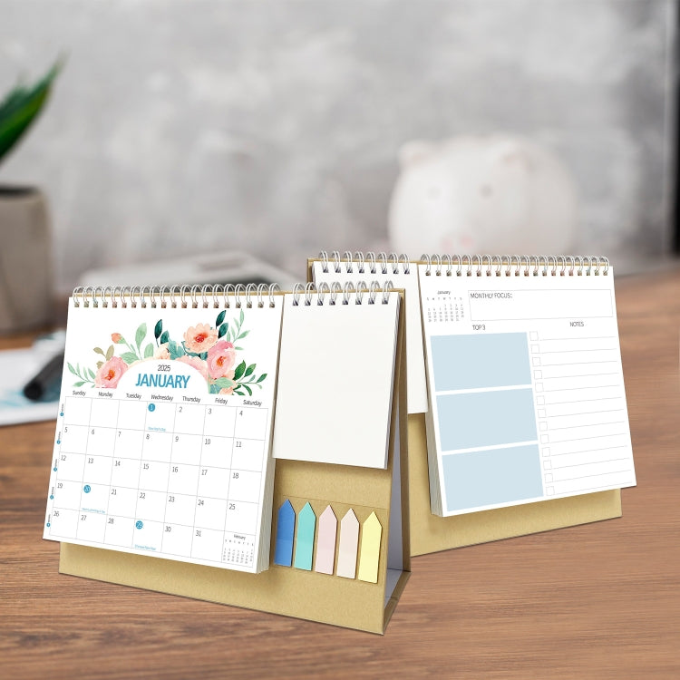 January 2025 To December 2025 English Desk Calendar With Storage Pocket, Label, Memo