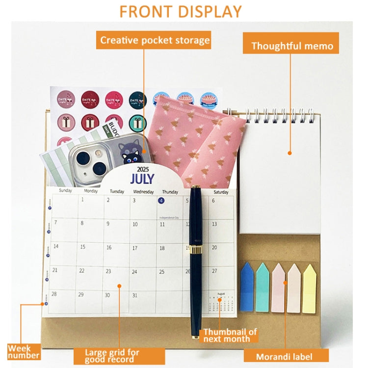 January 2025 To December 2025 English Desk Calendar With Storage Pocket, Label, Memo