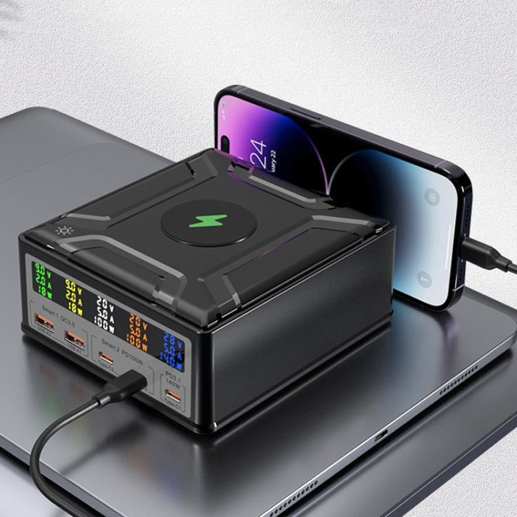 868D 6-In-1 260W High-Power Type-C+USB Multi Ports Charger Supports QI Wireless Charging