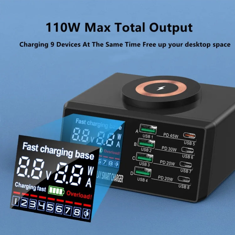 X9M 9-in-1 110W USB+PD Smart Multi-ports QI Magnetic Wireless Charger, Spec: Black EU Plug
