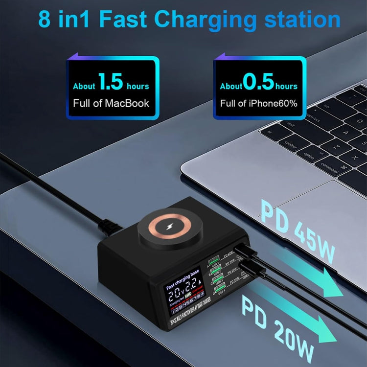 X9M 9-in-1 110W USB+PD Smart Multi-ports QI Magnetic Wireless Charger, Spec: Black UK Plug