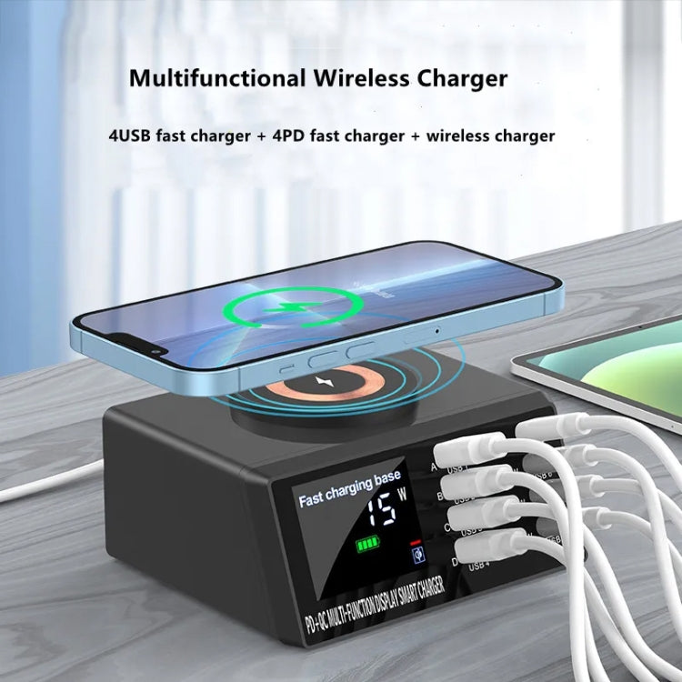 X9M 9-in-1 110W USB+PD Smart Multi-ports QI Magnetic Wireless Charger, Spec: White UK Plug