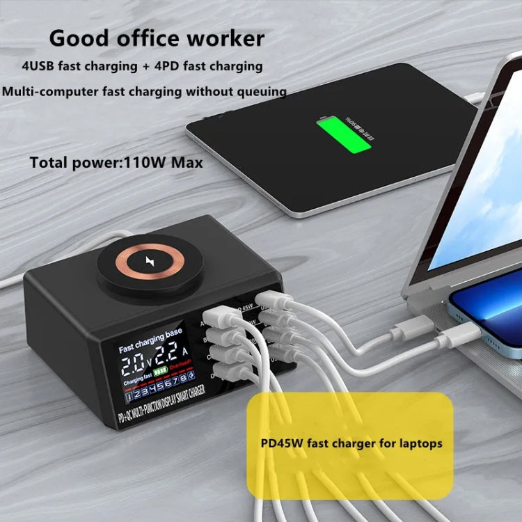 X9M 9-in-1 110W USB+PD Smart Multi-ports QI Magnetic Wireless Charger, Spec: Black UK Plug