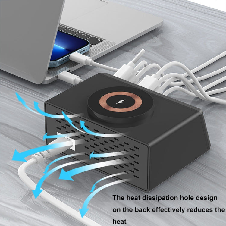 X9M 9-in-1 110W USB+PD Smart Multi-ports QI Magnetic Wireless Charger, Spec: Black US Plug