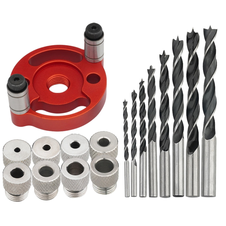 Woodworking Drill Locator Self Centering Dowelling Jig Hole Puncher Locator, Model: With 3-10mm Drill Bit + Drill Sleeve  - Red