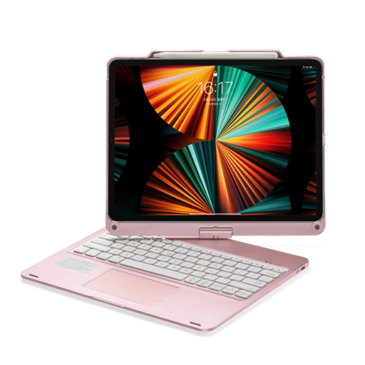 For iPad Pro 12.9 Inch 2022/2021/2020/2018 Tablet Bluetooth Touch Keyboard With Backlight 360 Degree Rotation - Rose Gold