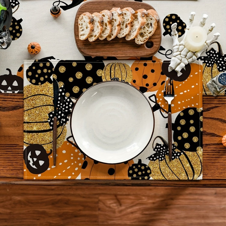 Halloween Cartoon Linen Placemat Kitchen Restaurant Decorative Insulation Pad - Pumpkin