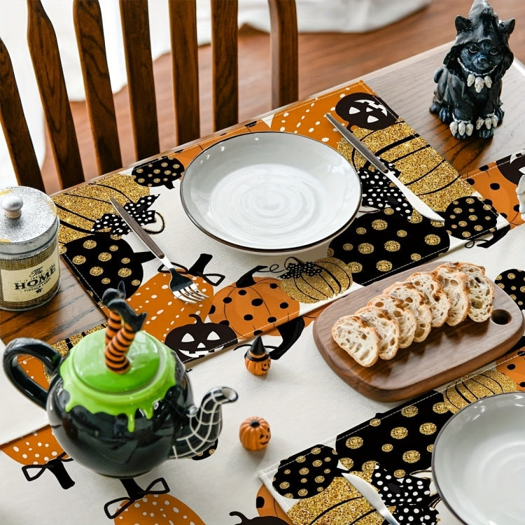 Halloween Cartoon Linen Placemat Kitchen Restaurant Decorative Insulation Pad - Pumpkin