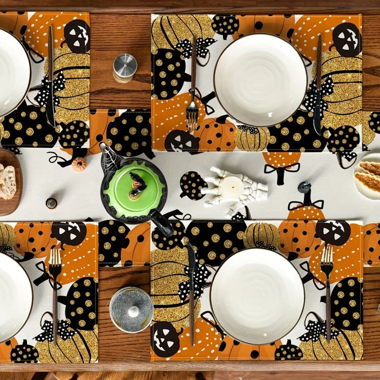 Halloween Cartoon Linen Placemat Kitchen Restaurant Decorative Insulation Pad - Pumpkin