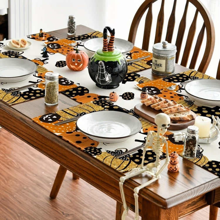 Halloween Cartoon Linen Placemat Kitchen Restaurant Decorative Insulation Pad - Pumpkin