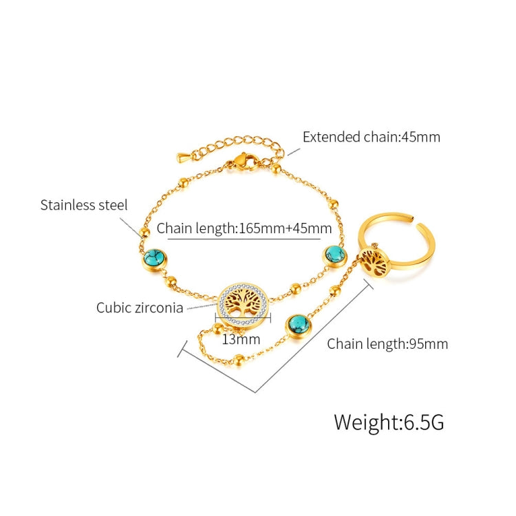 OPK GS1556 2 In 1 Personalized Stainless Steel Skeleton Tree Integrated Bracelet Ring