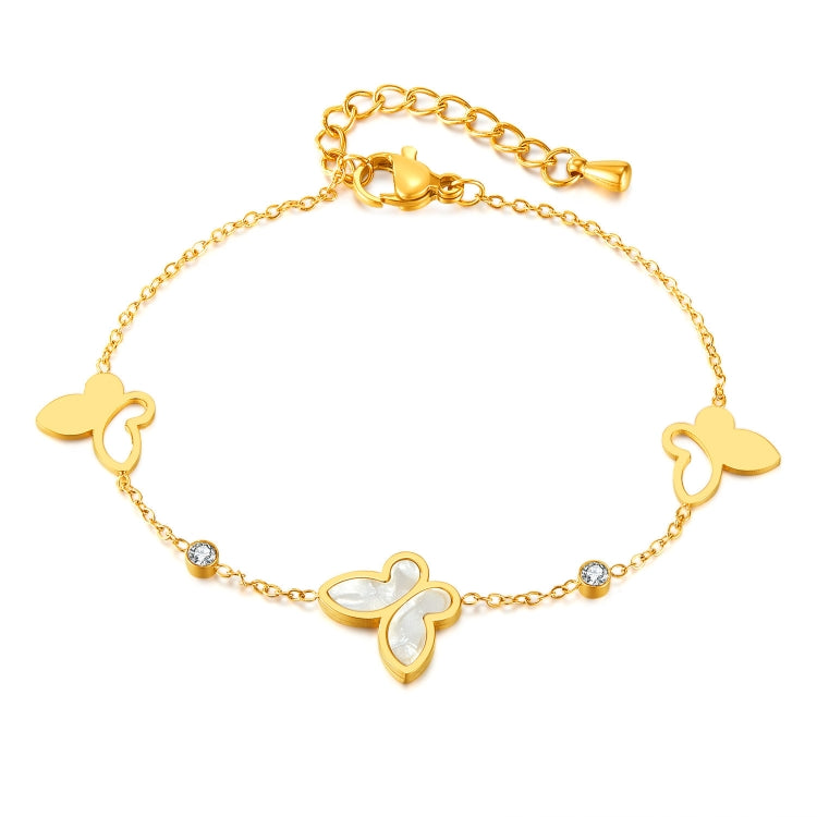 OPK GS1568 Stainless Steel Personalized Hollow Butterfly Zirconia Bracelet - Gold